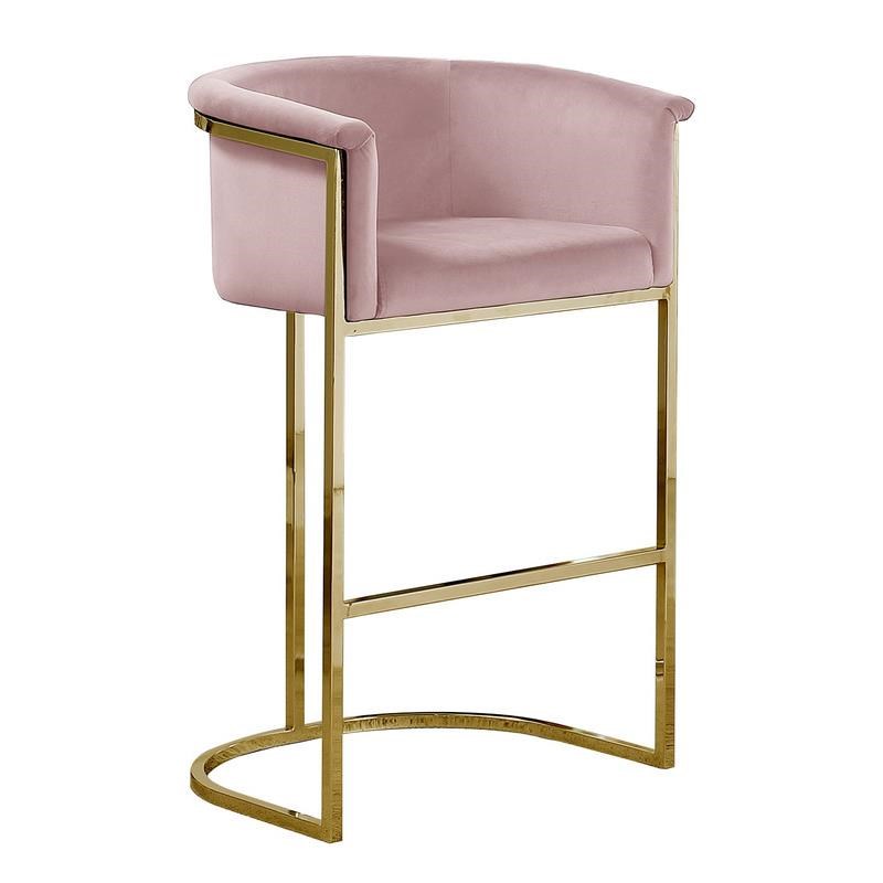 Pink Velvet Barstool Chair (Single) with Gold Metal Chrome Base
