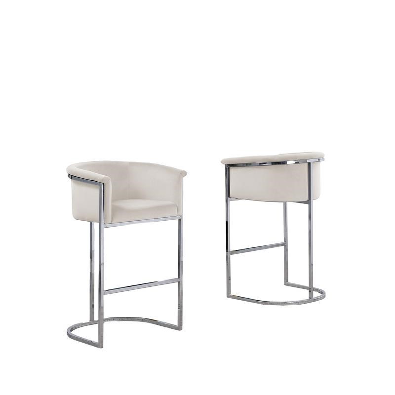 Cream Velvet Barstool Chair (Single) with Silver Metal Chrome Base