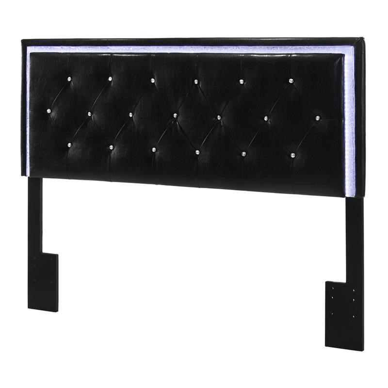 Black Faux Leather Headboard with LED Lights (Fits Queen and Full)