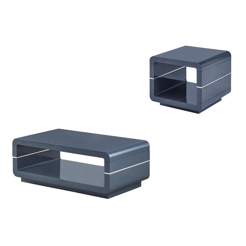Contemporary 2pc Wood Coffee Table Set in Glossy Gray Lacquer