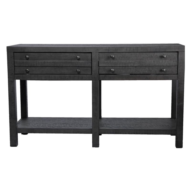 Rustic Gray Wood Console Table with Storage Drawers