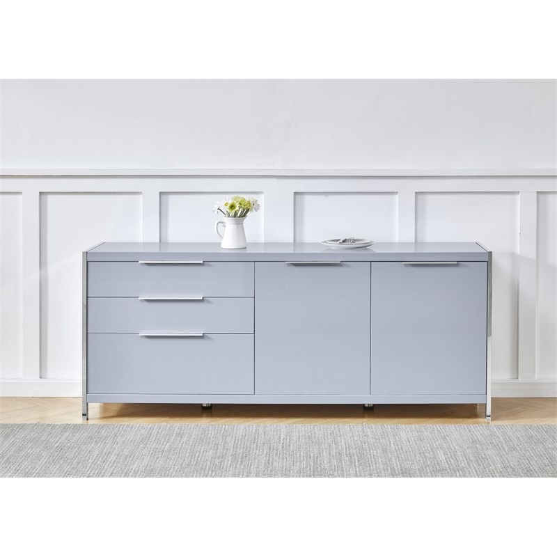 Glossy Light Gray Storage Cabinet with 5 Compartments and Stainless Steel