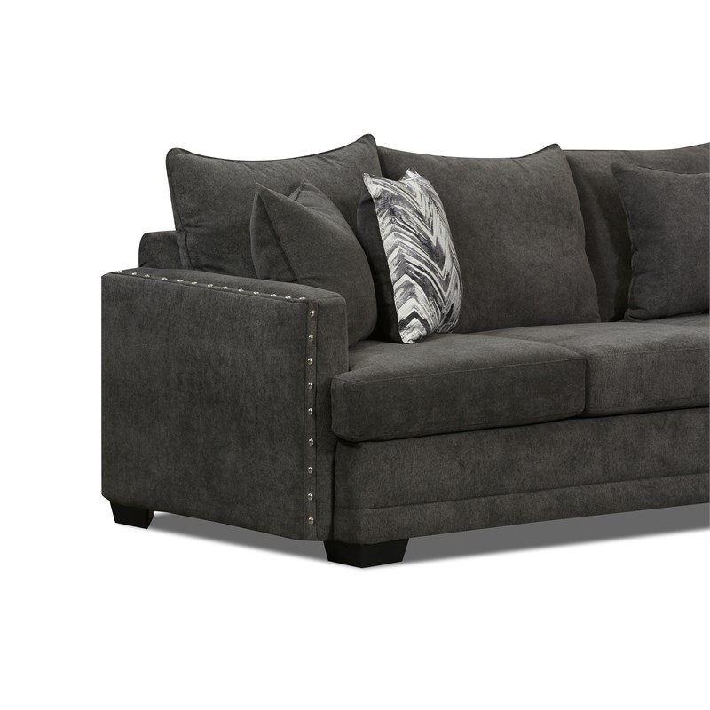 Austin Sofa with Nailheads and Accent Pillows in Charcoal