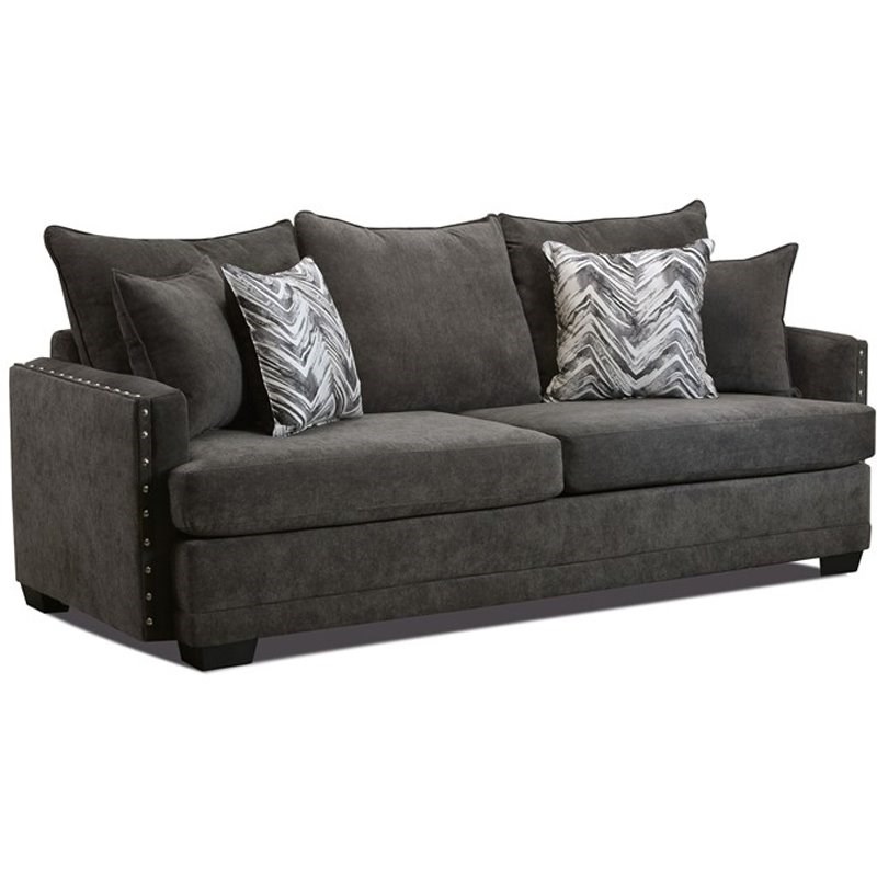 Austin Sofa with Nailheads and Accent Pillows in Charcoal