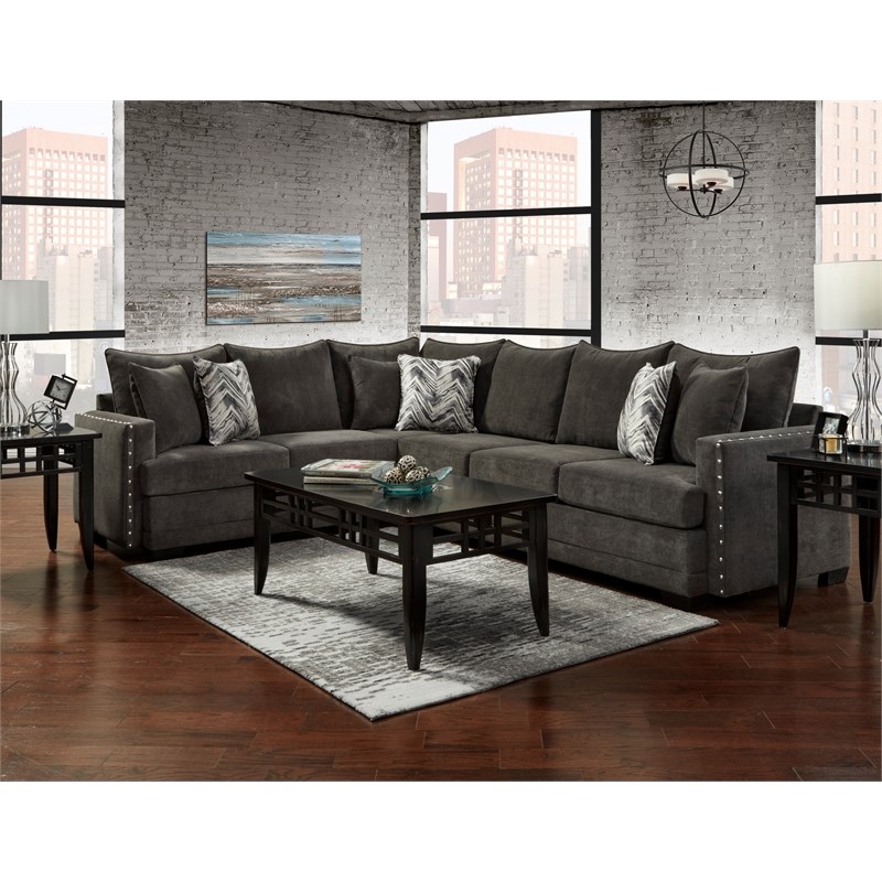 Austin 2-Piece Sectional with Accent Pillows in Gray