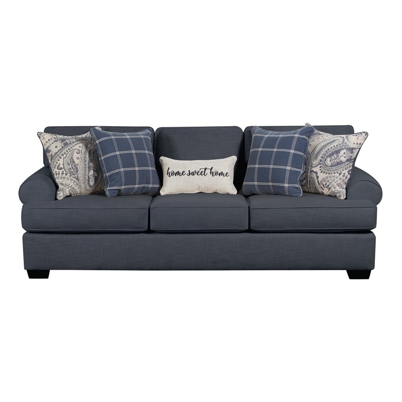 Southampton Sofa with Accent Pillows in Navy Blue