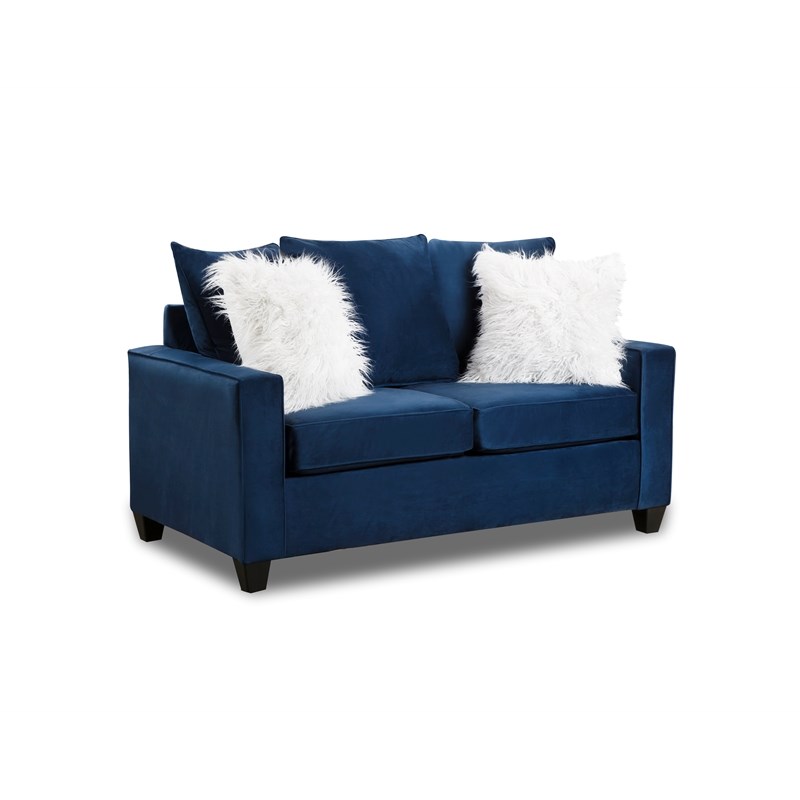 Luxley Loveseat with Accent Pillows in Navy Blue