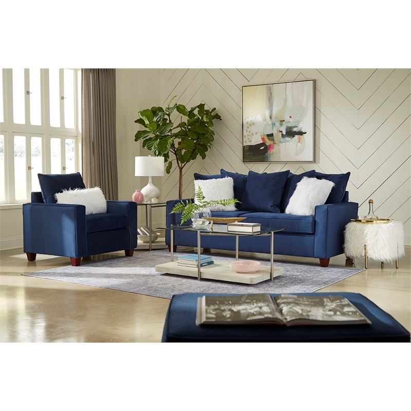Luxley Loveseat with Accent Pillows in Navy Blue