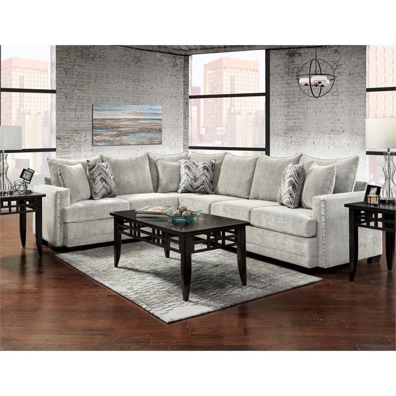Austin 2-Piece Sectional with Accent Pillows in Silver