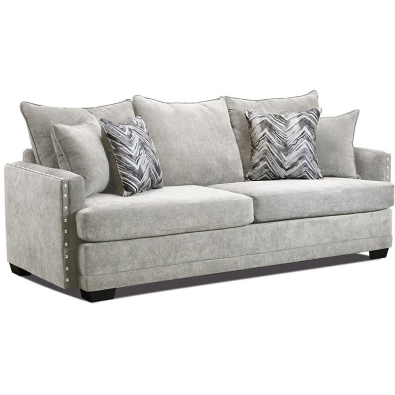 Austin Sofa with Nailheads and Accent Pillows in Silver