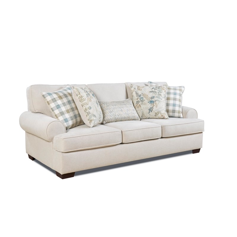 Chilmark Cream Color Round Arm Sofa With Pillows