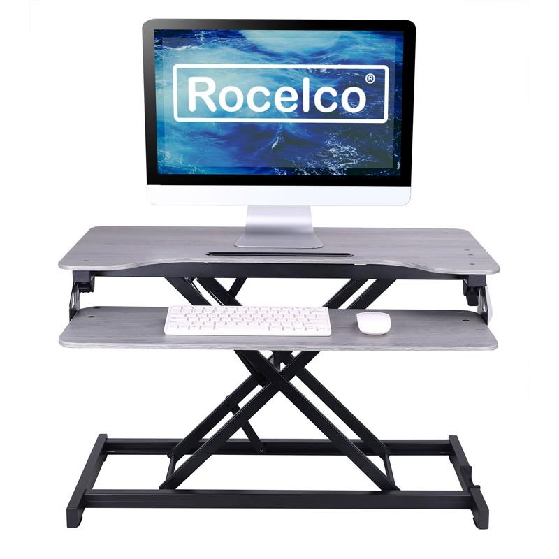 Rocelco Standing Desk Converter w/Dual Monitor Arm 31.5 in w/Tablet Holder Gray