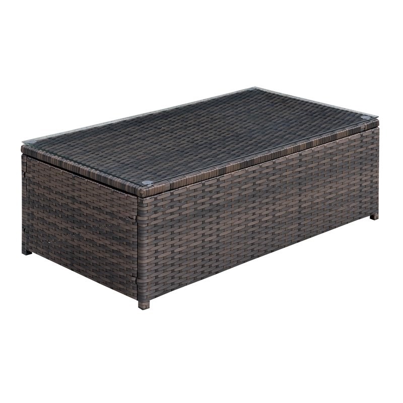 Afuera Living Outdoor Patio Glass Top Coffee Table in Brown and Beige