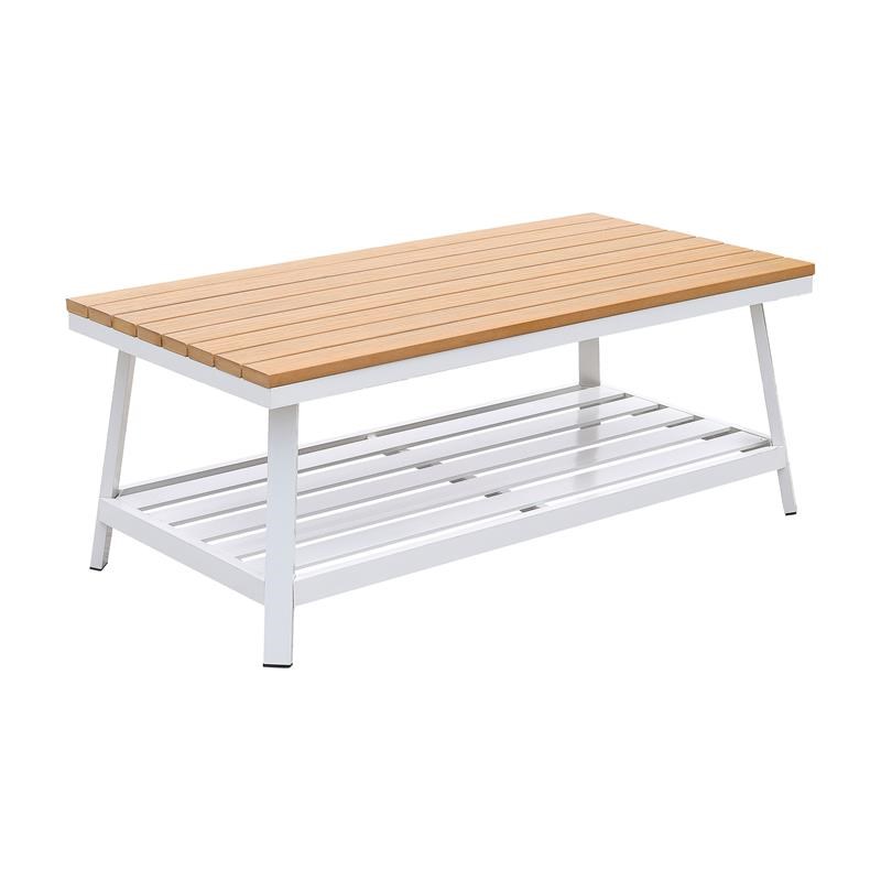 Afuera Living Aluminum Patio Coffee Table in White and Oak