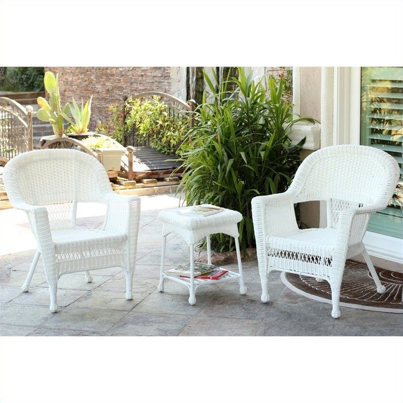Afuera Living 3 Piece Wicker Conversation Set in White without Cushion