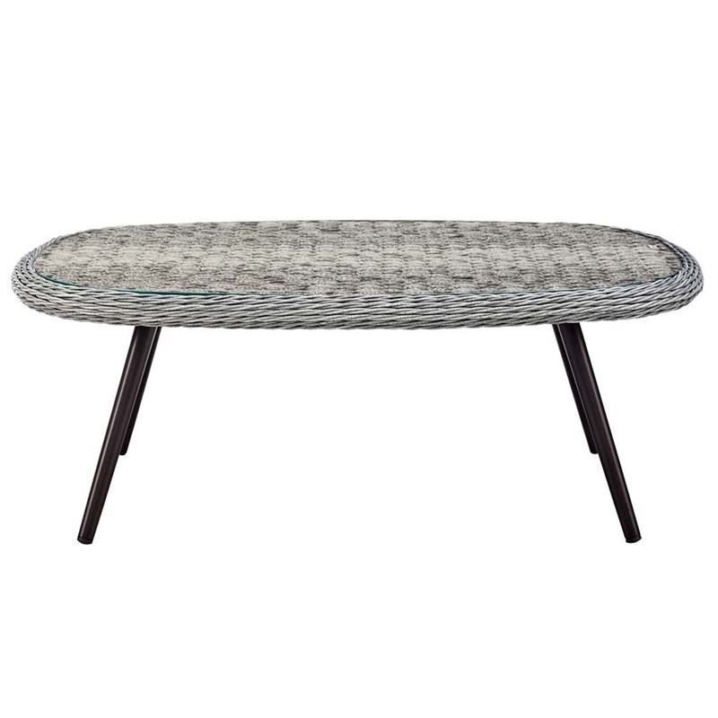Afuera Living Glass Top Patio Coffee Table in Gray and Black