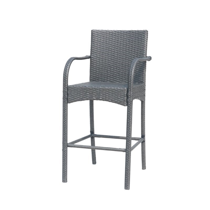Afuera Living Contemporary Outdoor Wicker Barstool Chair in Gray (Set of 2)