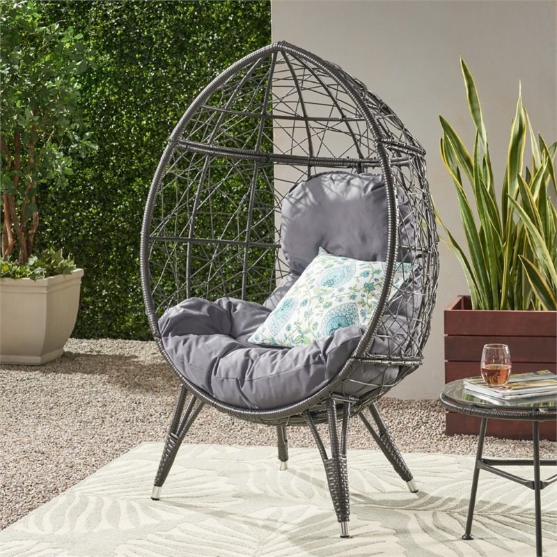 Afuera Living Outdoor Wicker Teardrop Chair in Gray and Dark Gray