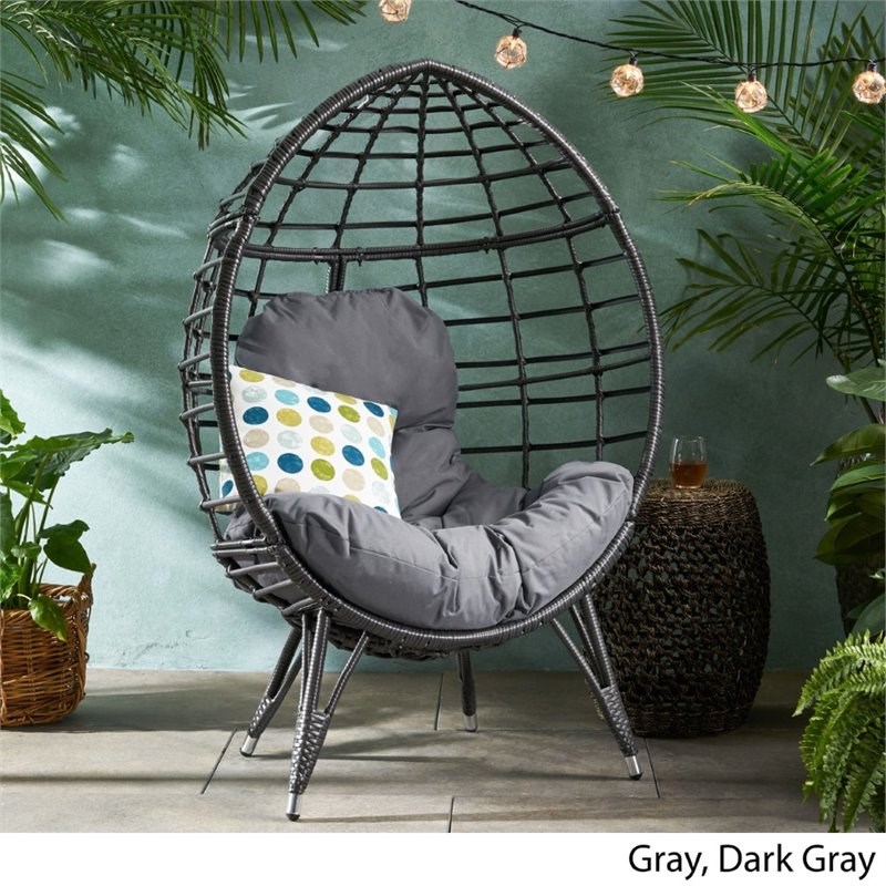 Afuera Living Outdoor Wicker Teardrop Chair in Gray and Dark Gray