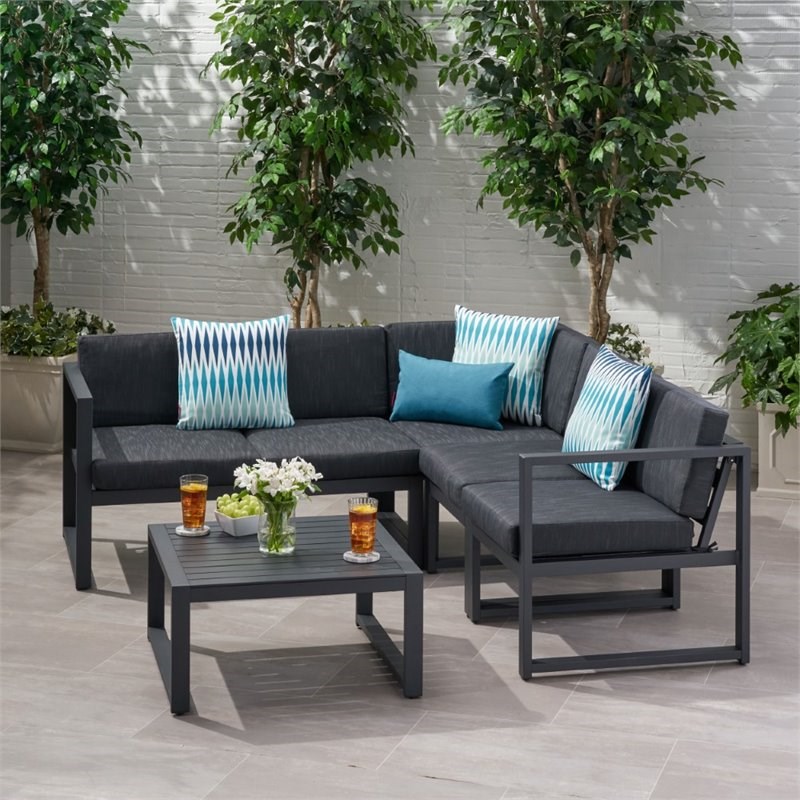 Afuera Living 6 Piece Outdoor Aluminum Sectional Sofa Set in Dark Gray