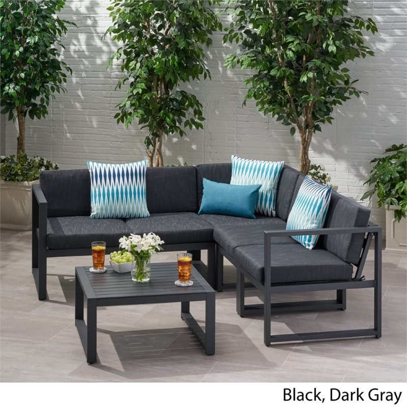 Afuera Living 6 Piece Outdoor Aluminum Sectional Sofa Set in Dark Gray