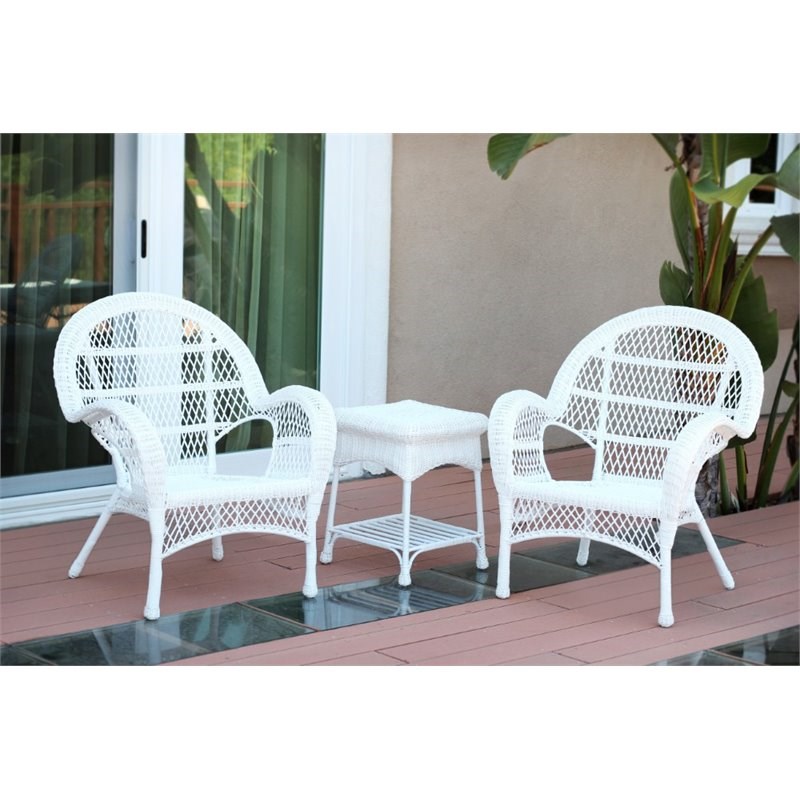Afuera Living Contemporary 3 Piece Wicker Outdoor Garden Set in White