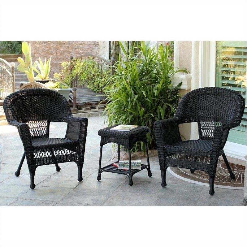 Afuera Living 3 Piece Wicker Outdoor Garden Set in Black without Cushions