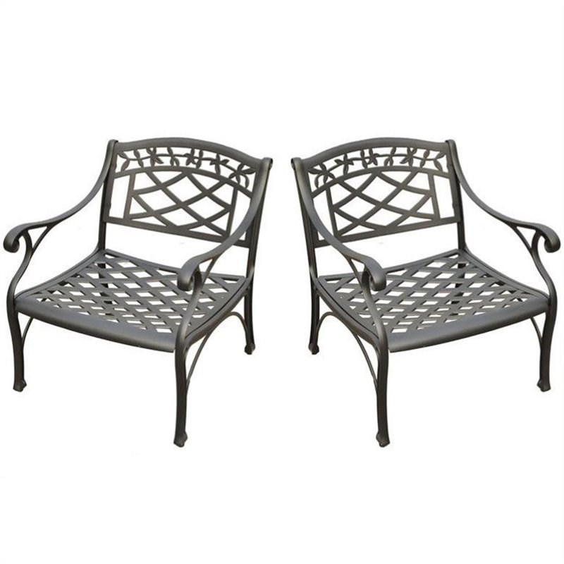 Afuera Living Taditional Metal Patio Club Chair in Charcoal Black (Set of 2)