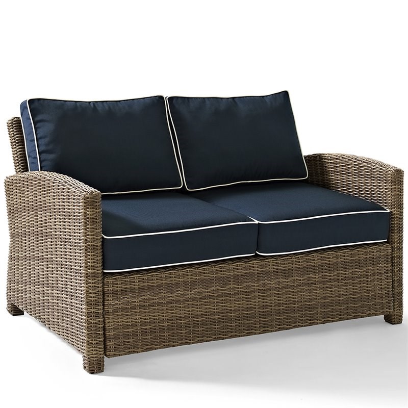 Afuera Living Modern 2 Piece Wicker Patio Sofa Set in Brown and Navy