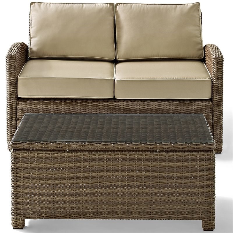 Afuera Living Modern 2 Piece Wicker Patio Sofa Set in Brown and Sand