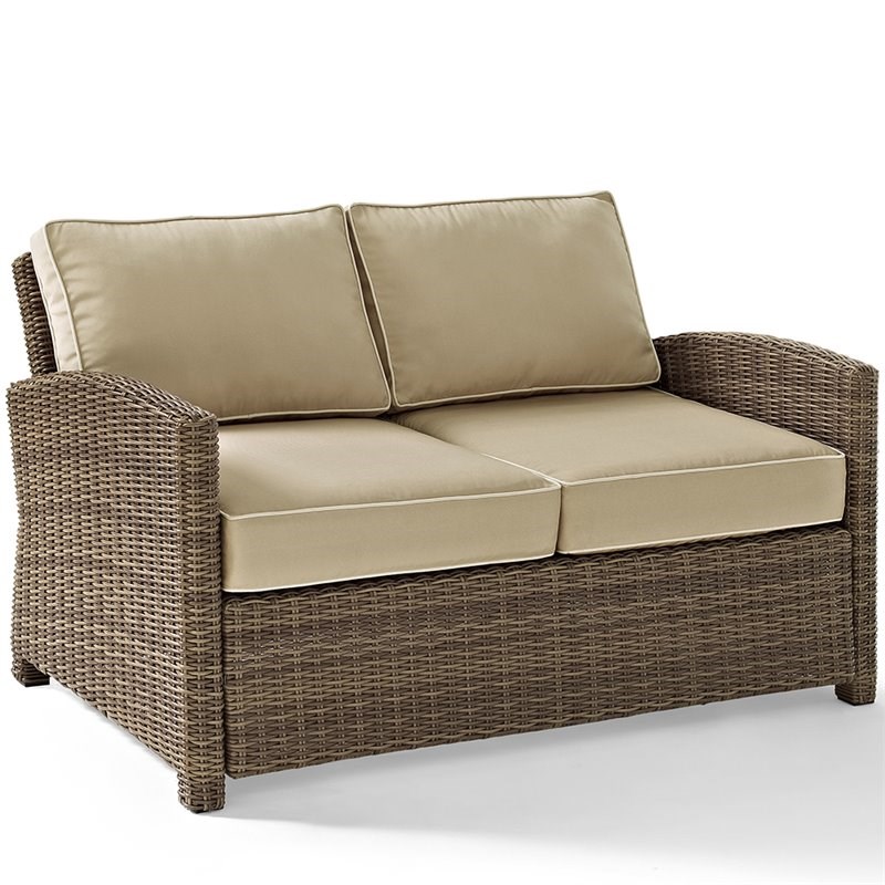 Afuera Living Modern 2 Piece Wicker Patio Sofa Set in Brown and Sand