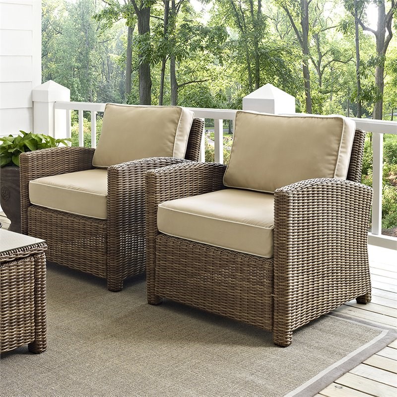 Afuera Living Modern Wicker Patio Chair in Brown and Sand (Set of 2)