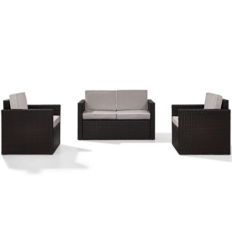 Afuera Living Transitional 3 Piece Wicker Patio Sofa Set in Brown and Gray