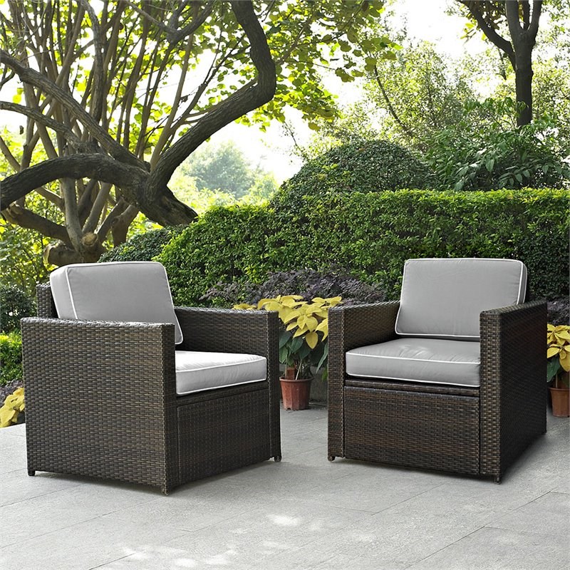 Afuera Living Coastal Wicker Patio Arm Chair in Brown and Gray (Set of 2)