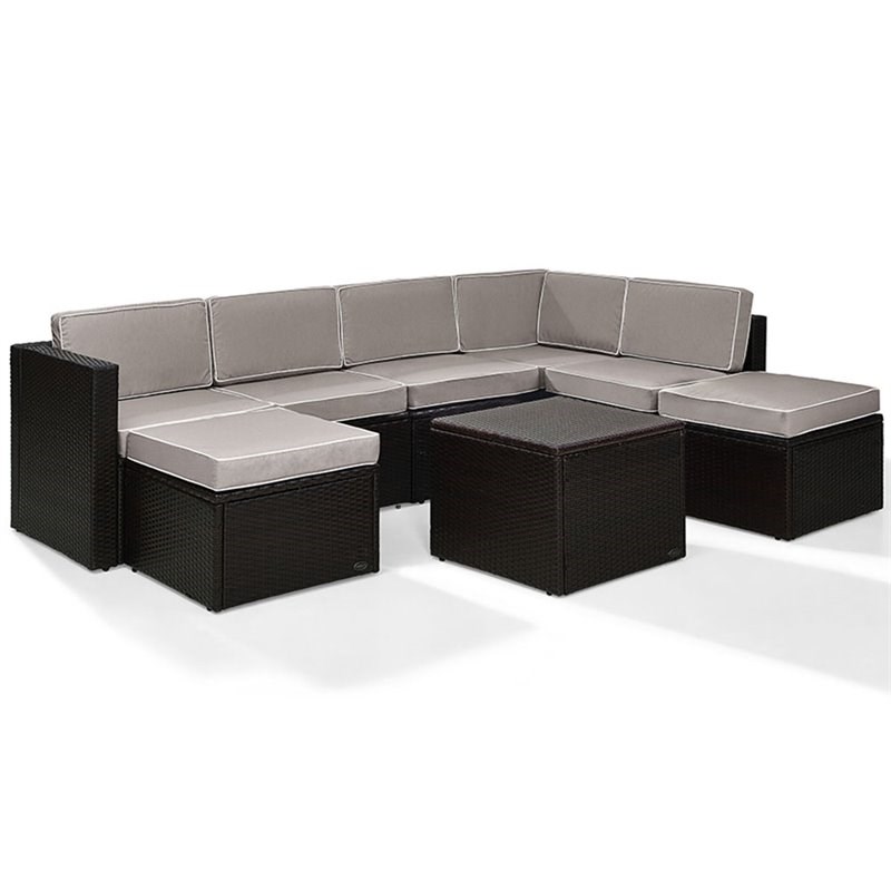 Afuera Living Transitional 8 Piece Wicker Patio Sectional Set in Brown and Gray