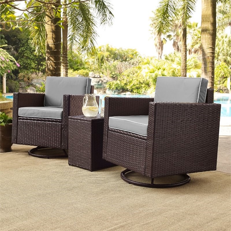 Afuera Living Modern 3 Piece Wicker Patio Conversation Set in Brown and Gray