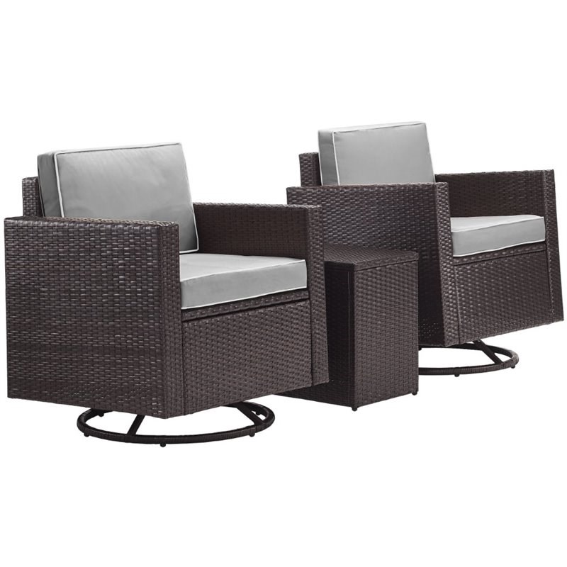 Afuera Living Modern 3 Piece Wicker Patio Conversation Set in Brown and Gray