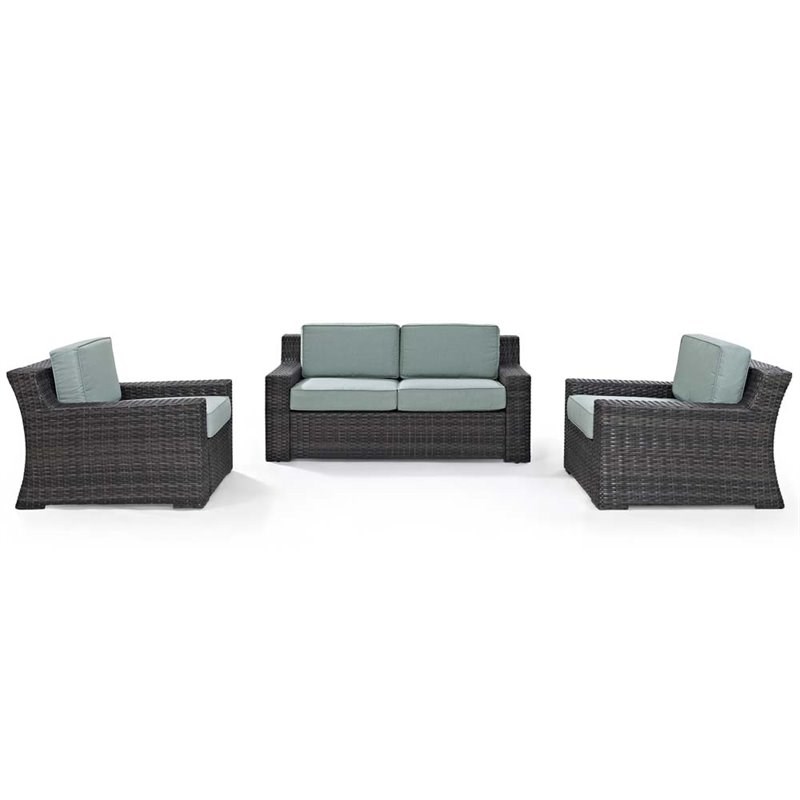 Afuera Living Modern 3 Piece Wicker Patio Sofa Set in Brown and Mist