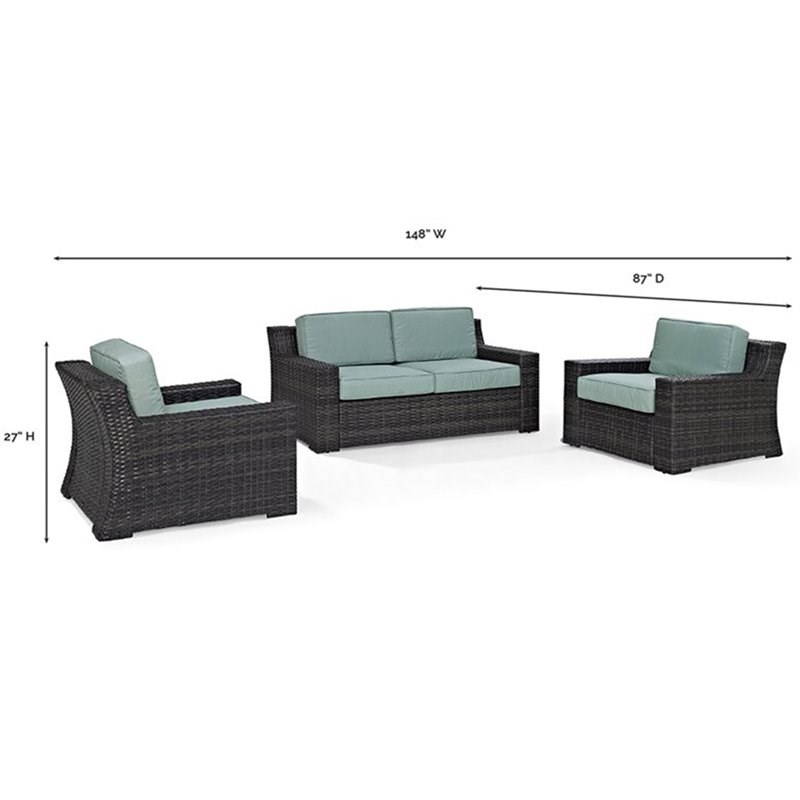 Afuera Living Modern 3 Piece Wicker Patio Sofa Set in Brown and Mist