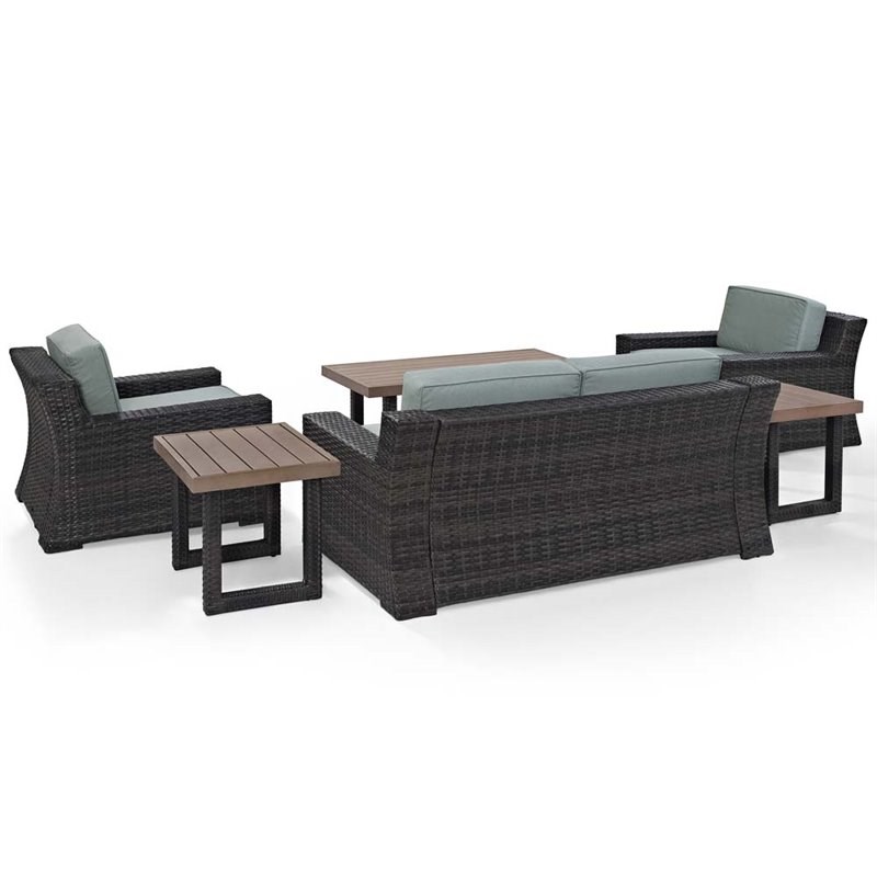 Afuera Living Modern 6 Piece Wicker Patio Sofa Set in Brown and Mist
