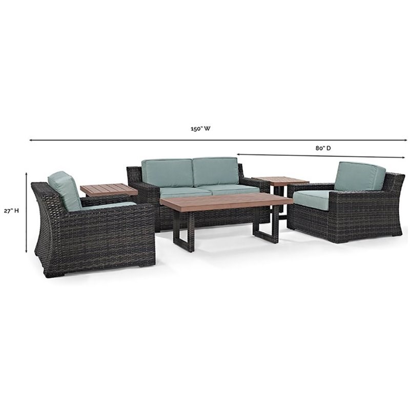 Afuera Living Modern 6 Piece Wicker Patio Sofa Set in Brown and Mist