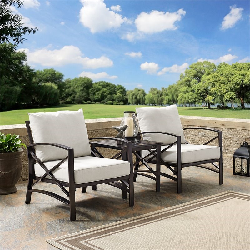 Afuera Living Modern 3 Piece Patio Conversation Set in Oil Bronze and Oatmeal
