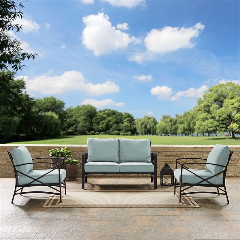 Afuera Living Transitional 3 Piece Patio Sofa Set in Oil Rubbed Bronze and Mist