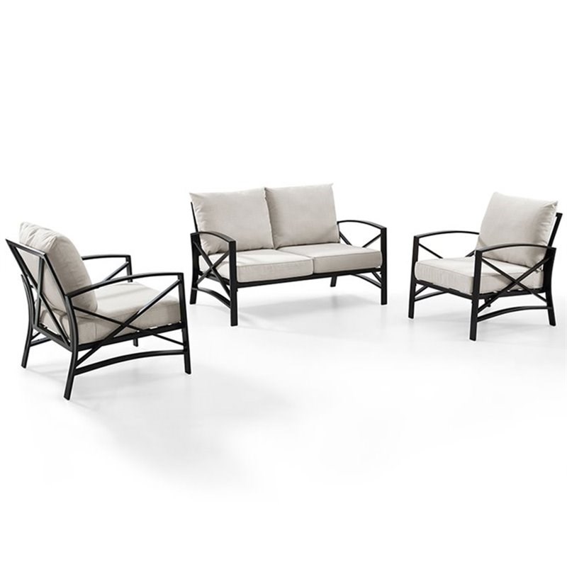 Afuera Living Modern 3 Piece Patio Sofa Set in Oil Rubbed Bronze and Oatmeal