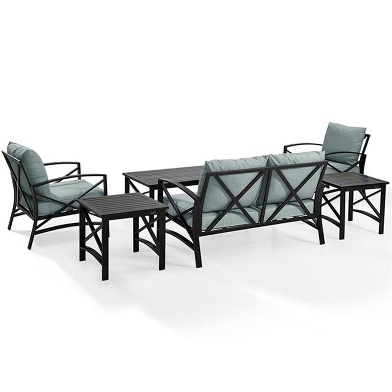 Afuera Living Transitional 6 Piece Patio Sofa Set in Oil Rubbed Bronze and Mist