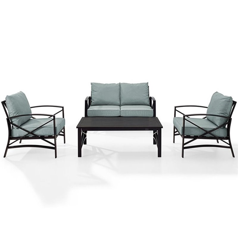 Afuera Living Transitional 4 Piece Patio Sofa Set in Oil Rubbed Bronze and Mist