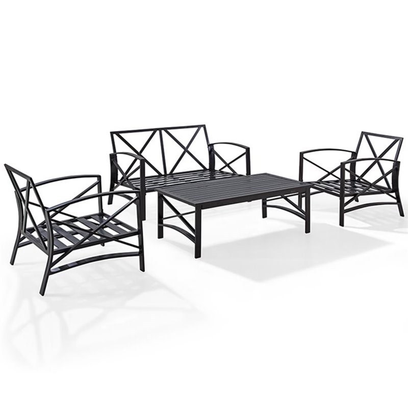 Afuera Living Modern 4 Piece Patio Sofa Set in Oil Rubbed Bronze and Oatmeal