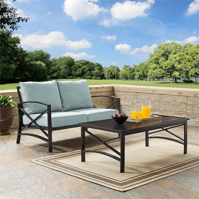 Afuera Living Modern 2 Piece Patio Sofa Set in Oil Rubbed Bronze and Mist