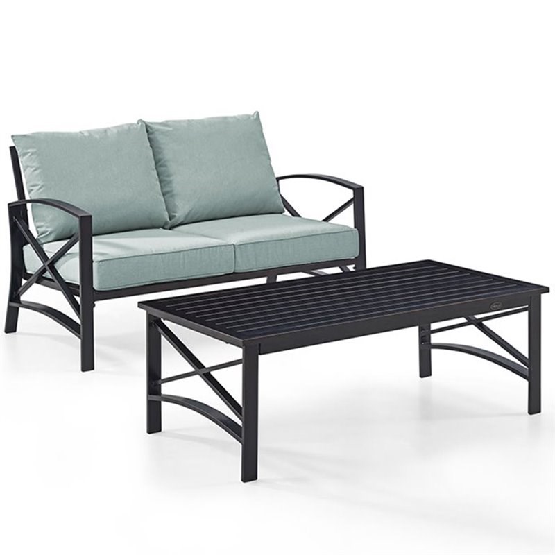 Afuera Living Modern 2 Piece Patio Sofa Set in Oil Rubbed Bronze and Mist