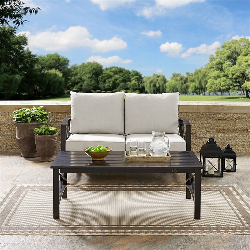 Afuera Living Modern 2 Piece Patio Sofa Set in Oil Rubbed Bronze and Oatmeal
